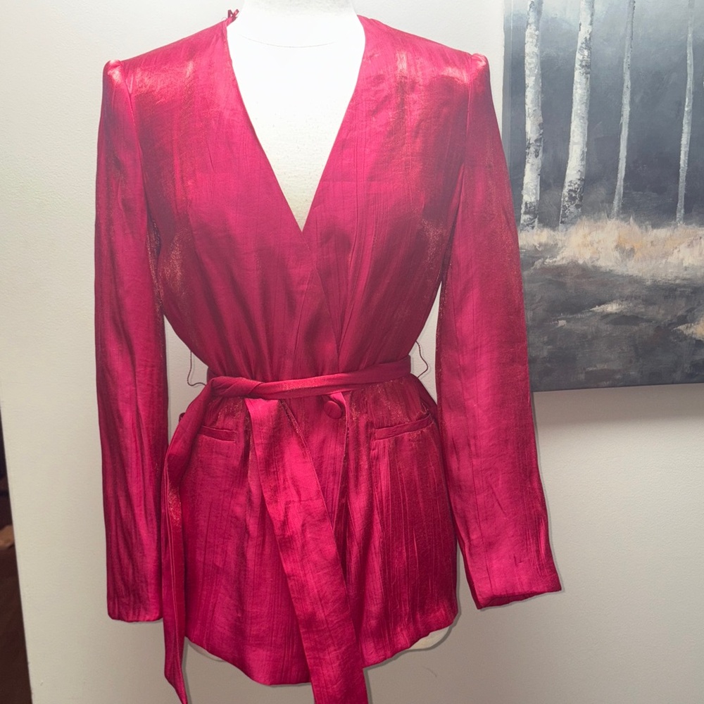 Zara Vibrant Pink Satin Blazer with Belt